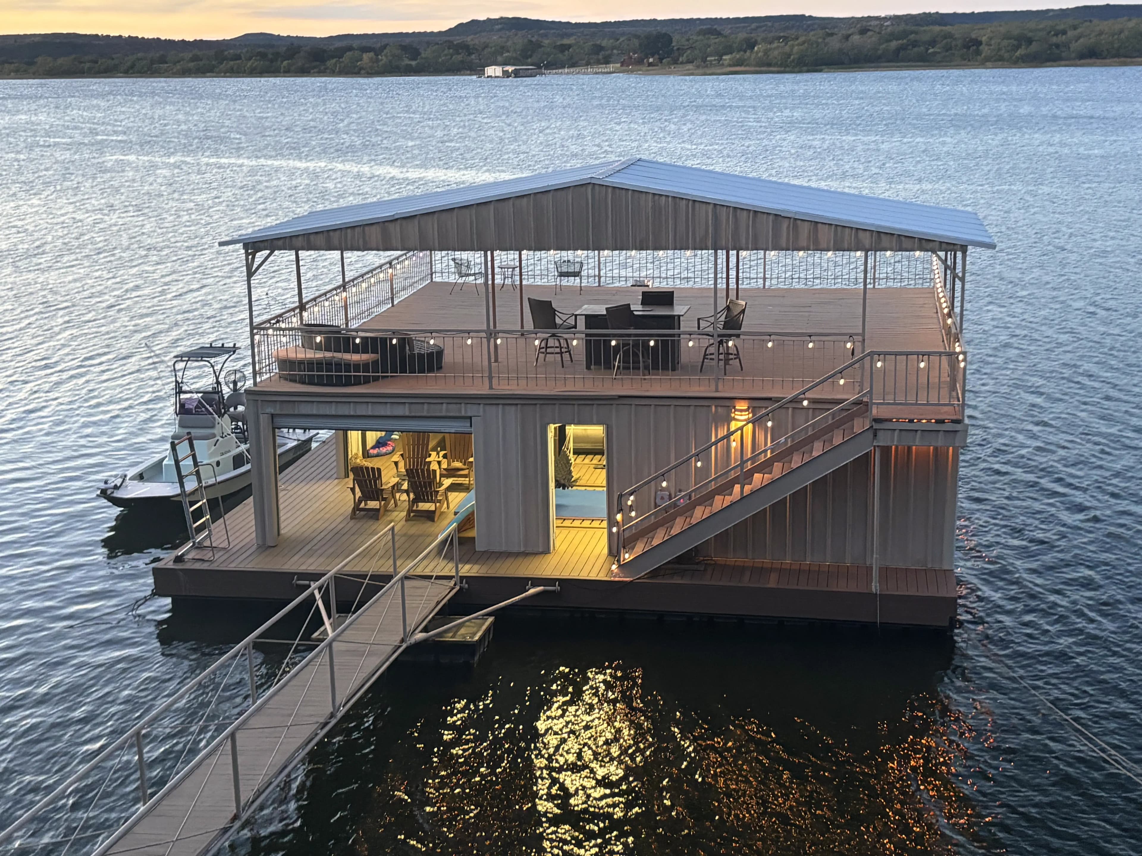 Boat dock renovation at dusk